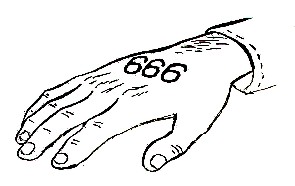 A picture of 666 the mark of the beast on the right hand